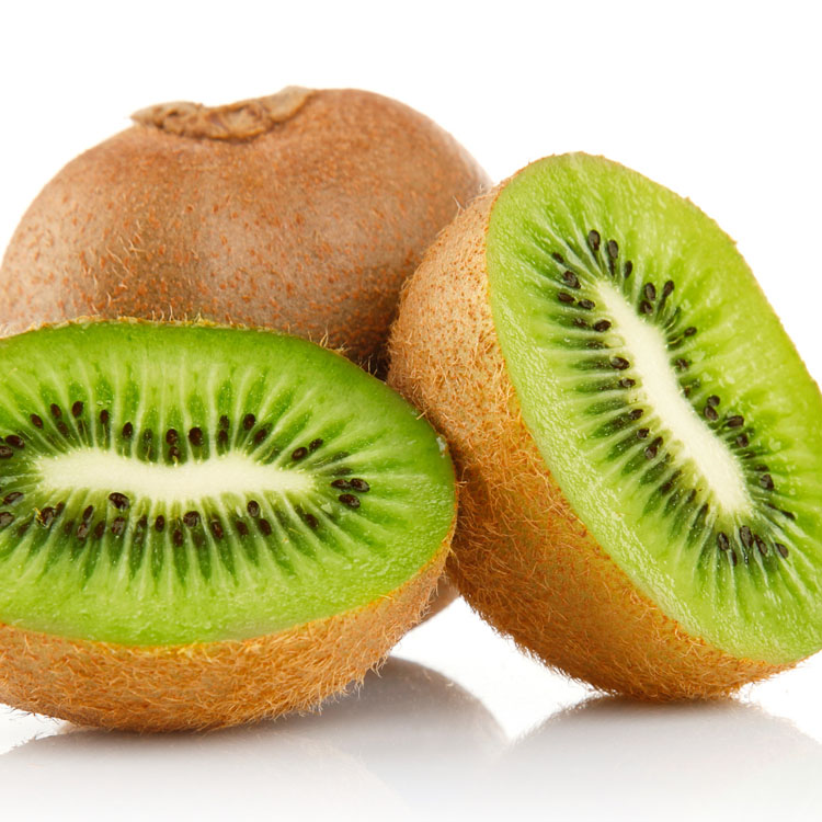 set fresh kiwi fruits with green leaves isolated on white background